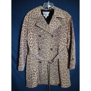 MARVIN RICHARDS Leopard Print Fur Lined Medium Trench Coat Belt Button Front